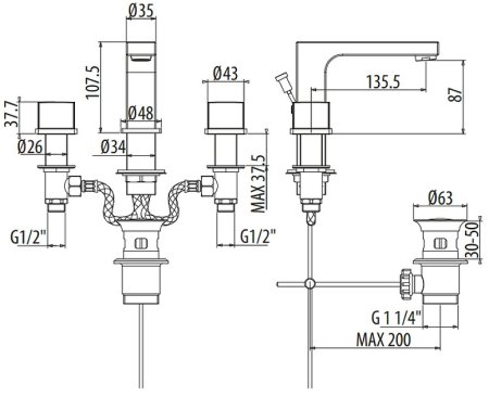 Смеситель для раковины Gattoni Kubik 2510025C0 Хром 