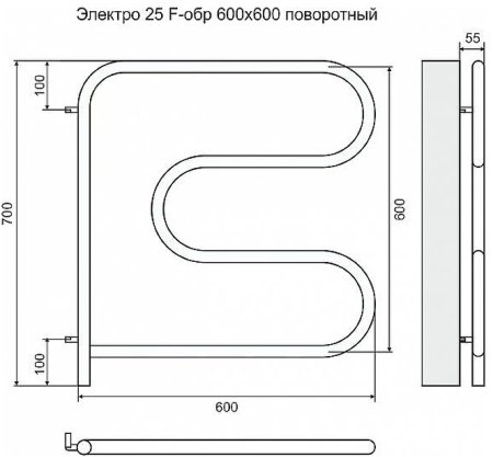Электрический полотенцесушитель Terminus F-образный 600x600 4620768883897 поворотный Хром 