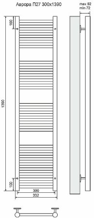 Водяной полотенцесушитель Terminus Аврора П27 300x1390 4660059582276 Хром 