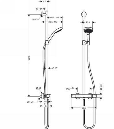 Смеситель для душа Hansgrohe Croma Select E 27248400 с термостатом Хром Белый 