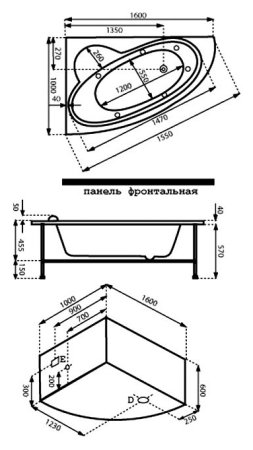 Акриловая ванна Bas Сагра 160x100 см L с гидромассажем 