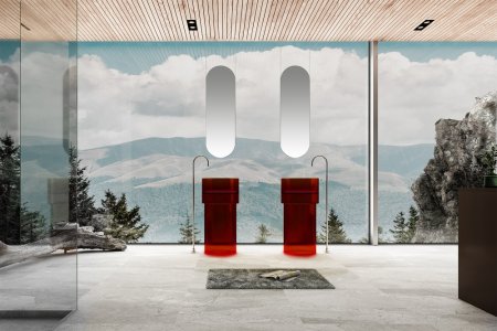 Раковина отдельностоящая прозрачная ABBER Kristall AT2701Rubin-H красная 