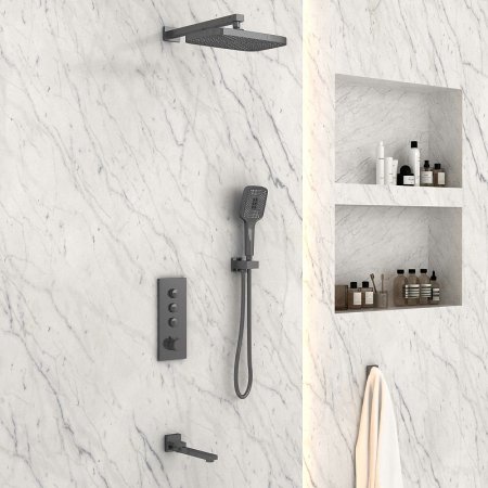 Душевая система Vincea VSFW-433T1GM с термостатом Вороненая сталь 