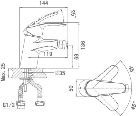 Смеситель D&K Wurzburg Bayern DA1112201 для биде 