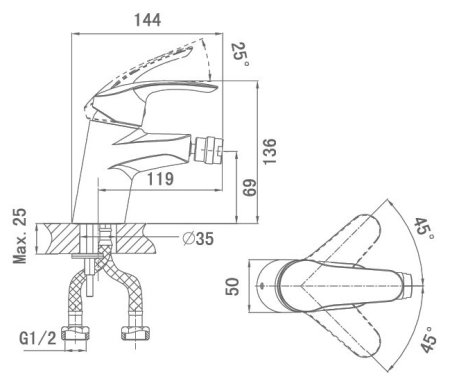 Смеситель D&K Wurzburg Bayern DA1112201 для биде 