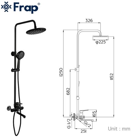 Душевая система Frap H49-6 F2449-6 Черная матовая Хром 