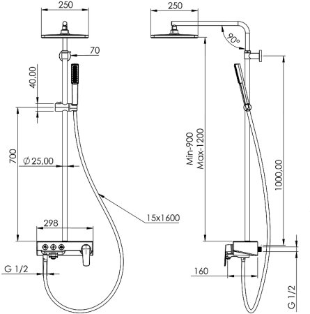 Душевая система Teska Niagara NG3501S с термостатом Хром Черное стекло 