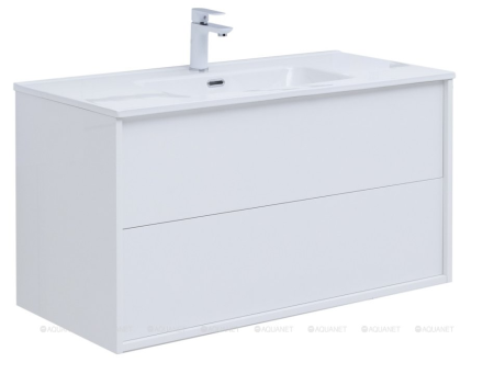 Тумба c раковиной Aquanet Lino 100 (Flat) белый глянец 