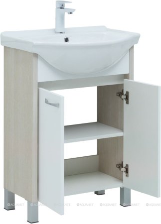 Тумба с раковиной Aquanet Донна 60 белый дуб/белый (2 дверцы) 