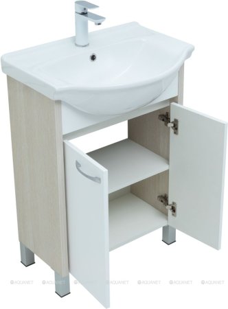 Тумба с раковиной Aquanet Донна 60 белый дуб/белый (2 дверцы) 