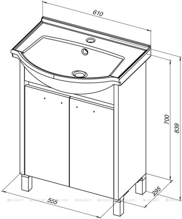 Тумба с раковиной Aquanet Донна 60 белый дуб/белый (2 дверцы) 