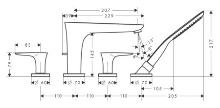 Смеситель Hansgrohe PuraVida 15446000 на борт ванны 