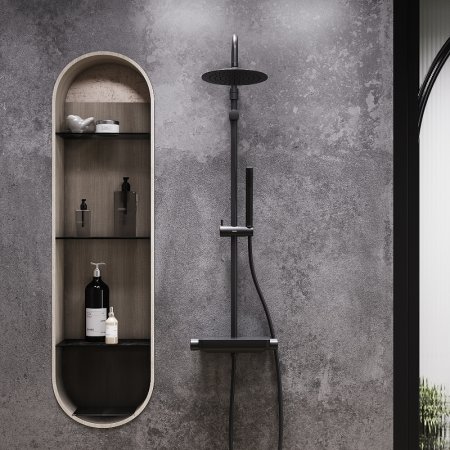 Душевая система Damixa Scandinavian Pure 936750300 с термостатом Черная матовая 