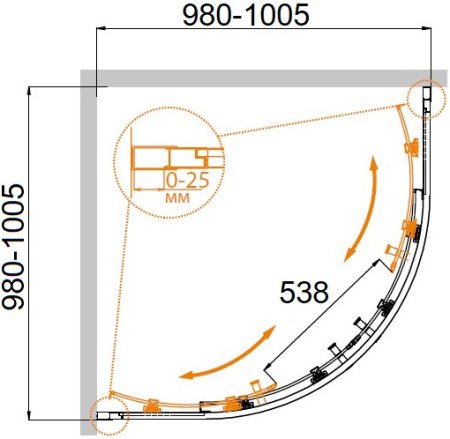 Душевой уголок Cezares Molveno R 2 100 P Cr стекло punto 