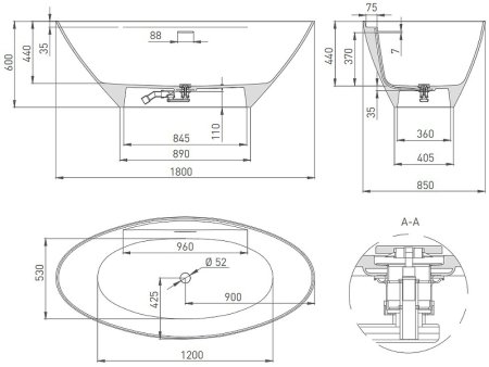 Ванна из искусственного камня Salini Diva 180х85 102221M Белая матовая 