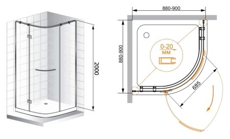 Душевой уголок Cezares Bergamo R1 90 Arco C Cr L IV 