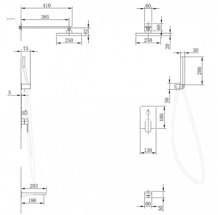 Душевая система Abber Weiss Insel AF8017B Черная матовая 