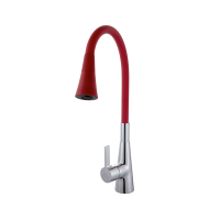 Смеситель для кухни с гибким изливом FASHUN A4153+B16, хром/красный