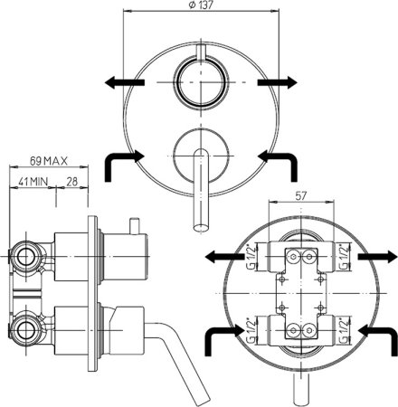 Смеситель для душа Paini Pixel new 81CR6911NEW Хром 