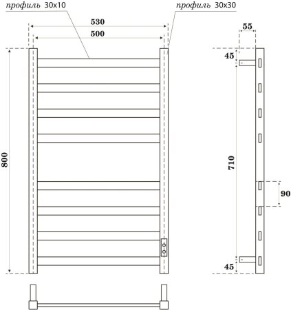 Полотенцесушитель электрический Point Меркурий PN83858GR П8 500x800, диммер справа, графит премиум 
