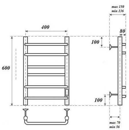 Полотенцесушитель электрический Point Сатурн PN90846W П6 400x600 диммер справа, белый 