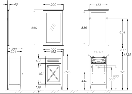 КОМПЛЕКТ МЕБЕЛИ Opadiris ПАЛЕРМО 50 СВЕТЛЫЙ ОРЕХ (ПЕТЛИ СПРАВА) 