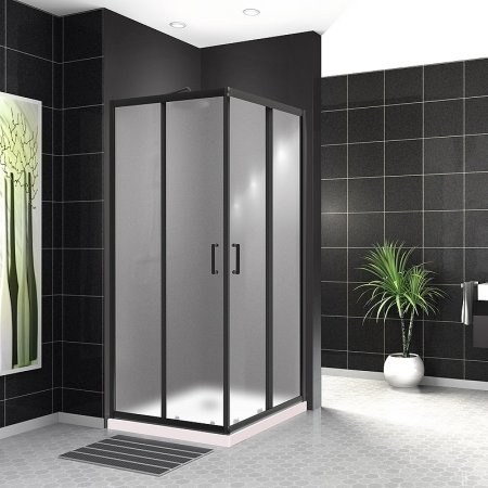 Душевой уголок BelBagno Uno 90х90 UNO-195-A-2-90-P-NERO профиль Черный матовый стекло рифленое 