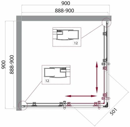 Душевой уголок BelBagno Uno 90х90 UNO-195-A-2-90-P-NERO профиль Черный матовый стекло рифленое 
