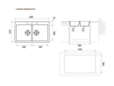 Мойка для кухни каменная Longran Amanda AMG 86x50 Альпина 