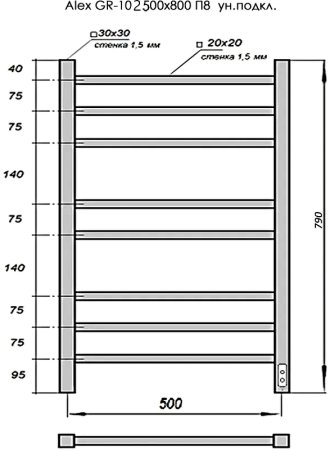 Электрический полотенцесушитель Grois Alex GR-102 50/80 П8 9016 U Белый матовый 