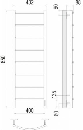 Электрический полотенцесушитель Terminus Классик П8 400х850 4670078531346 Хром 