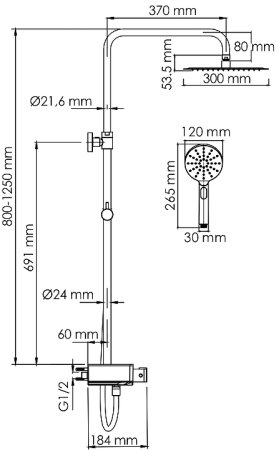 Душевая система WasserKRAFT A113.118.127.CH Thermo с термостатом Хром Белая 