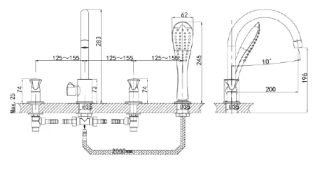 Смеситель для ванны на 4 отверстия D&K Grimm Hessen DA1384901 хром 