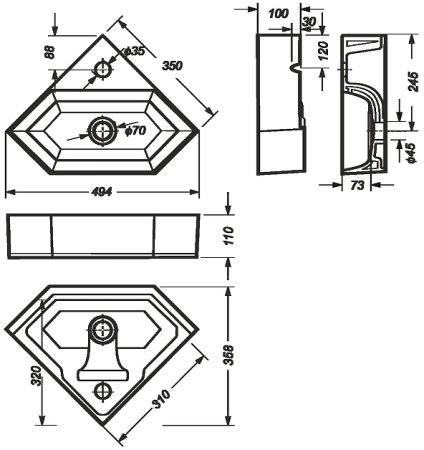 Раковина-чаша Sanita Luxe Line 49 LIN35SLWB01 угловая Белая 