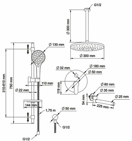 Душевая система Swedbe Platta 5543 Хром 