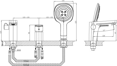 Смеситель D&K Berlin Touro DA1434903 на борт ванны, золото 