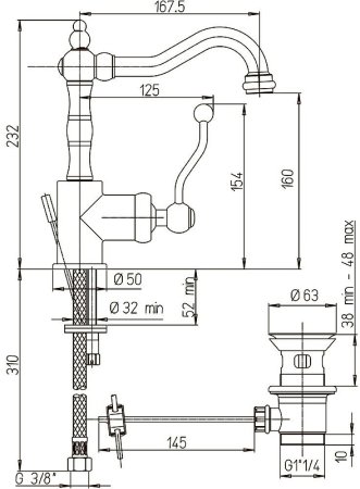 Смеситель для раковины Paini Duomo 88F3250 Состаренная бронза 