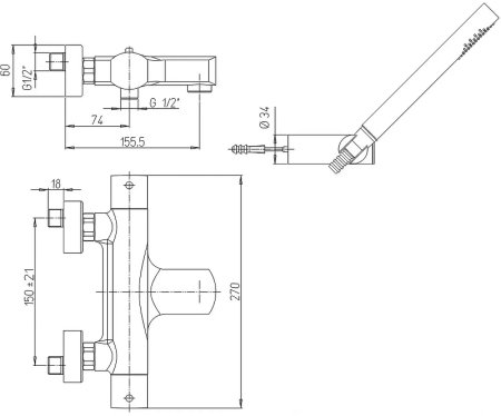 Смеситель для ванны Paini Ovo 86PW105TH с термостатом Никель 