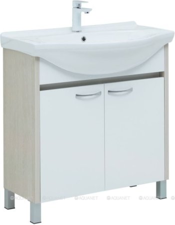 Тумба с раковиной Aquanet Донна 80 белый дуб/белый (2 дверцы) 