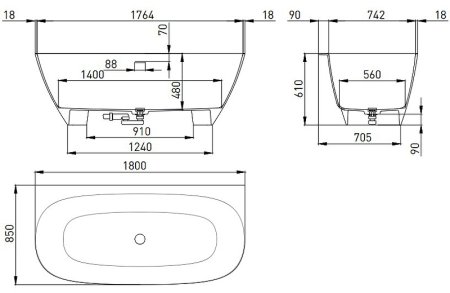 Ванна из искусственного камня Salini Sofia Wall 180х85 102523MRF покраска по RAL полностью матовая 