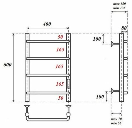Электрический полотенцесушитель Point Ника PN08846 П4 400x600 диммер справа Хром 