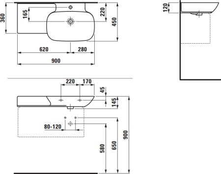 Раковина Laufen Ino 8.1330.1.000.104.1 90 см, полочка слева 
