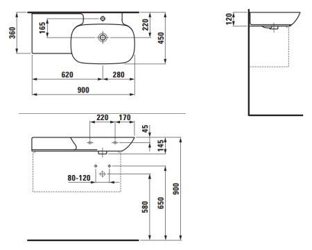 Раковина Laufen Ino 8.1330.1.000.104.1 90 см, полочка слева 