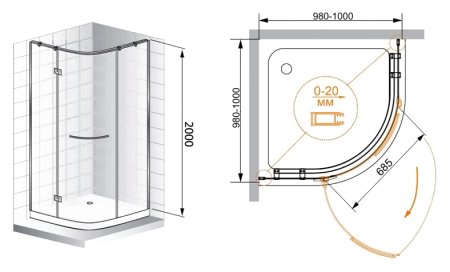 Душевой уголок Cezares Bergamo R1 100 Arco C Cr L IV 
