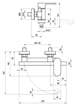 Смеситель Ravak Chrome CR 022.00/150 для ванны с душем 