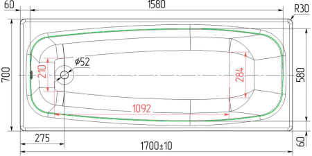 Чугунная ванна Универсал Грация 170x70 см, с ножками 
