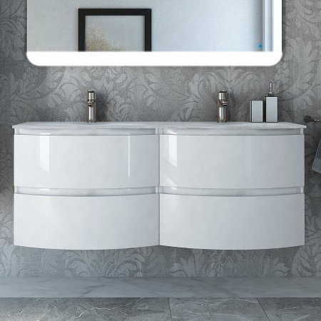 Тумба с раковиной Cezares Vague 140 две чаши bianco lucido 