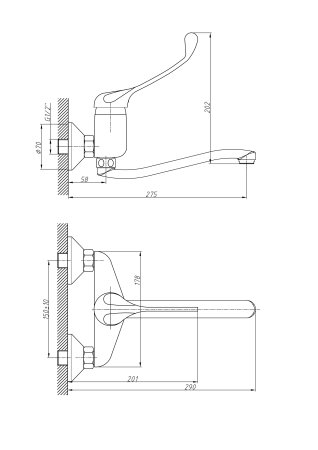 Смеситель двуручковый для кухни HAIBA HB4624 хром 