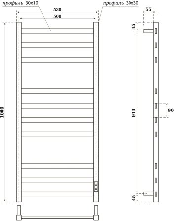 Полотенцесушитель электрический Point Меркурий PN83850GR П10 500x1000, диммер справа, графит премиум 