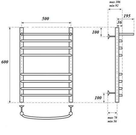 Полотенцесушитель электрический Point Альфа PN05156SPE П7 500x600 с полкой левый/правый, хром 